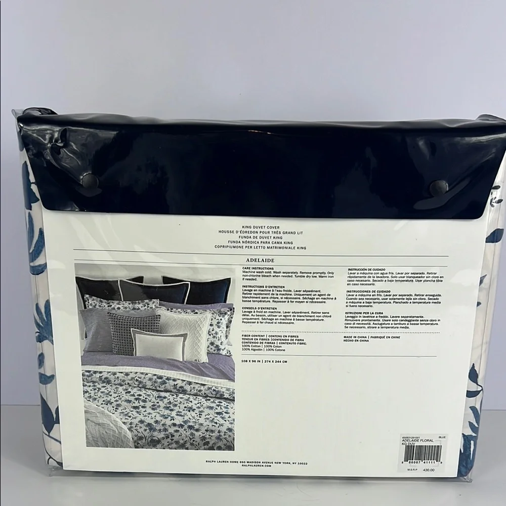 Ralph Lauren Adelaide King Duvet Cover Blue White Floral 108 x 96 NEW